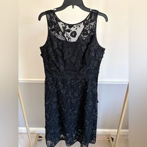 WHBM Elegant Black Lace Appliqué Dress